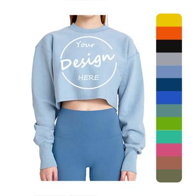 China Breathable OEM Custom Women Crop Top Heavyweight Pullover Warm Fleece Cotton Blank Cropped Oversized Crewneck Sweatshirt for sale