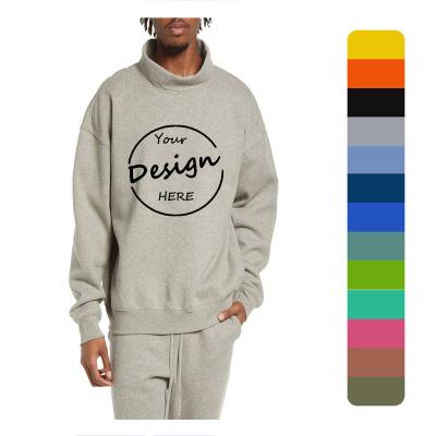 China Anti-pilling OEM Popular blank oversized hoodies drop shoulder thick fleece fabric mock neck sweatshirt for sale