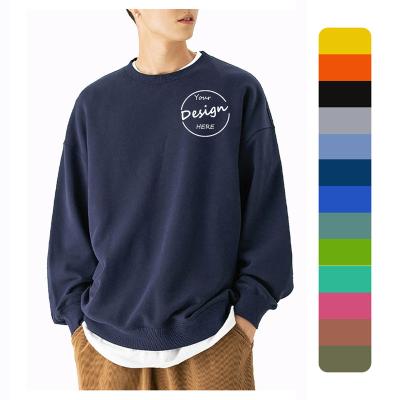 China Anti-pilling OEM Fashion men crew neck sweatshirt oversize 100% cotton terry pullover custom logo embroidery sweatshirt for sale