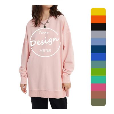 China Breathable OEM Custom Prints Printing Embroidery Woman Oversize Crew Neck Sweatshirts Drop Shoulder Pullover Women for sale