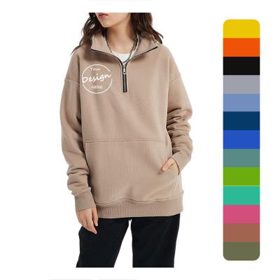 China Breathable OEM Custom Logo High Neck 100% Organic Cotton Breathable Drop Shoulder Pullover Half Zipper Up Sweatshirt Women for sale