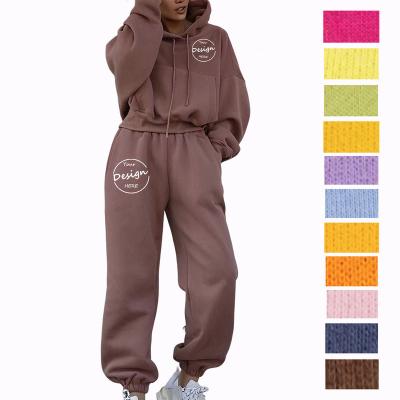 China Anti-pilling OEM Autumn fleece Set long sleeve cropped hooded and pants set two piece lady streetwear hoodies jogger pants 2 piece set for sale