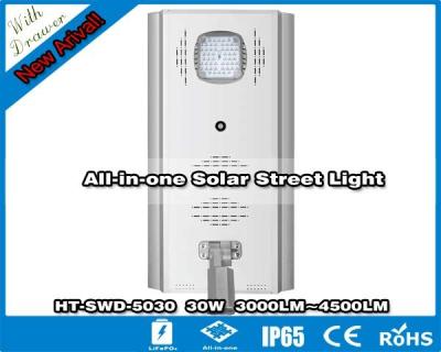 China Hitechled  30w All-in-one Solar Street Light with drawer, Lámpara LED solar de calle, éclairage solaire tout en un for sale