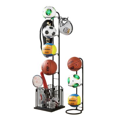 China Minimalist Freestanding Sporting Goods Storage Organizer for Garage, Ball Storage Rack, Garage Balls Organizer with Baskets and Rack for sale