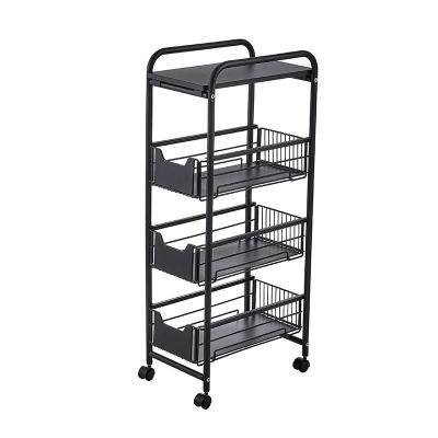 China Metal 3-5Tier Workable Bake Rack Rolling Serving Cart with Drawers Design Corner Storage Shelf Pull-Out Organizer with Wheels for sale