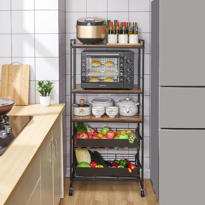 China Coffee Stored Or 3-5 Layers Black Wooden Board Kitchen Metal Storage Shelves Storage Racks Rolling Cart for sale