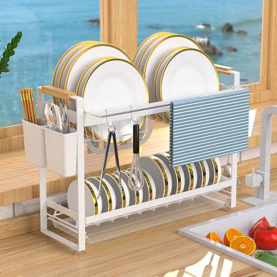 China Dish Drainer Rack New Arrival Small Pack Stocked Dish Racks 2 Layer Carbon Steel Dish Drying Rack for sale