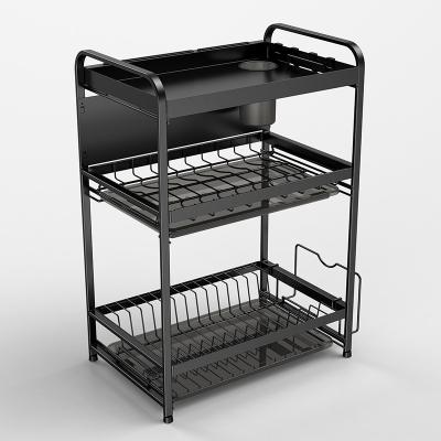 China Sustainable New Arrival Multifunctional Black 2-3 Layer Kitchen Dish Drainer And Spice Rack Organizations for sale