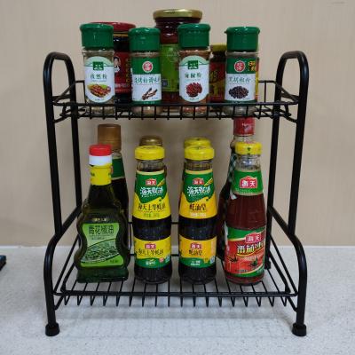 China Sustainable 2 Tier Metal Spice Countertop Storage Kitchen Shelf Rack Spice Rack Organizer For Jar Bottle for sale