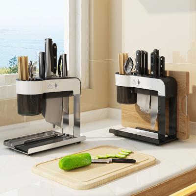 China Universal Multi-Function Kitchen Countertop Stainless Steel Knife Block Utensil Holder Viable Storage for sale