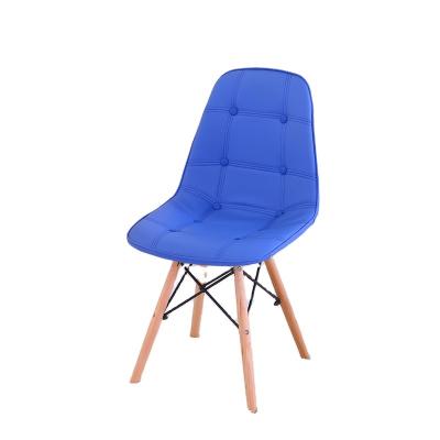 China Retro Removable Blue Cover Chair Leather Padded Wooden Legs Dining Chairs Classic Design Gray Red Yellow Pink Green White Black Blue for sale