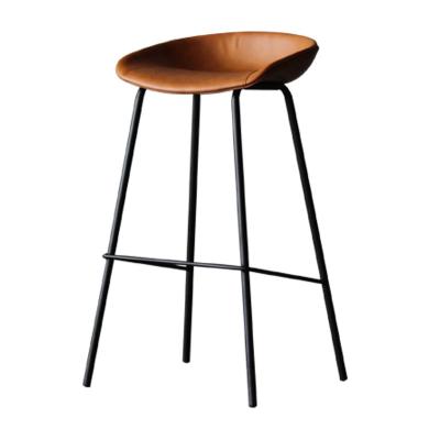 China Modern Bar Stools Set Of 4 Pcs Barstools Brown Breakfast Kitchen Counter Iron Legs Bar Chairs for sale