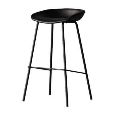 China Modern Retro Black Leather Bar Chairs Restaurant Island Stools Fashion Simple Furniture for sale