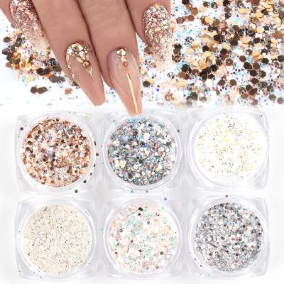 China Fashion Nail Glitter Mixed Paillette Champagne Laser Sliver Hexagon Nail Art Flakes Palette Manicure Decoration Design for sale