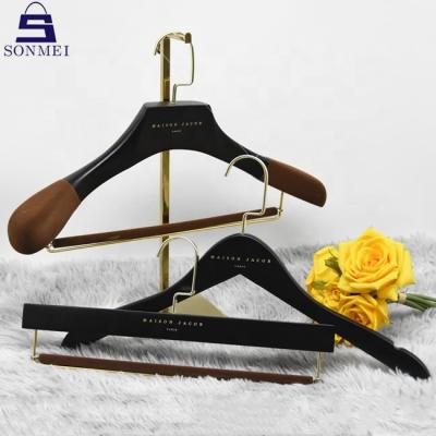 China Durable Heavy Duty Flat Square Hook Antique Luxury Wooden Hangers For Clothes for sale