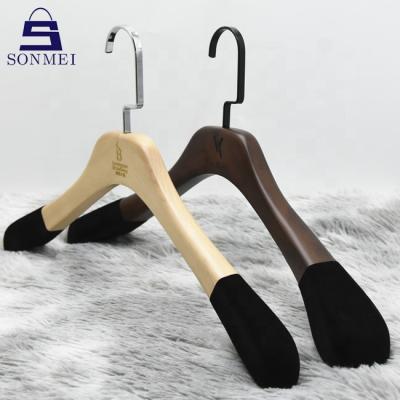 China Durable Wooden Coat Hangers Non-slip Jacket Velvet Clothes Display Blazer Hanger for sale