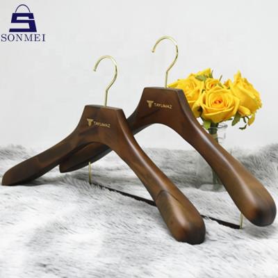 China Factory Durable High End Luxury Custom Wooden Clothes Hanger Hangers For Suits for sale