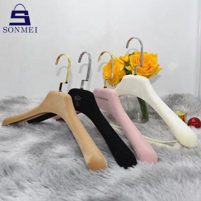 China Durable Plastic Flocking Wide Shoulder Hanger Velvet Custom Hangers for sale