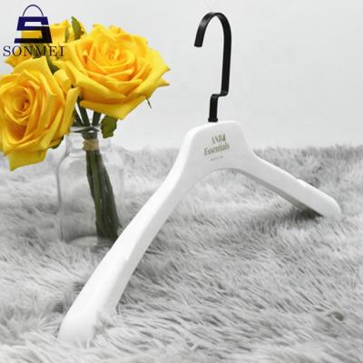 China Durable Wholesale Dress Hanger With Logo White Plastic Shirt Hanger for sale