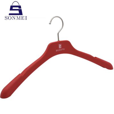 China SHOW Customized Logo Slim Red Women Plastic Cloth Hanger for sale