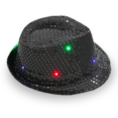 China Professional Picture Supplier Light Up Felted Hat Jazz Hat Adult Fashion Party Led Cap For Stage Performance for sale