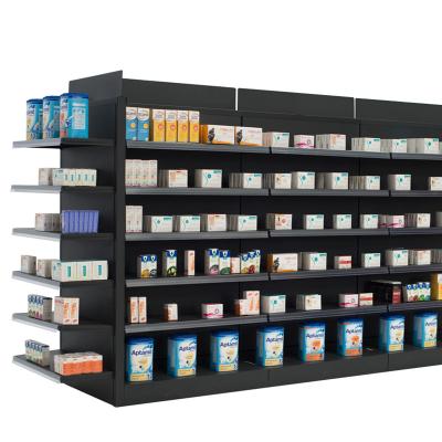 China Modern GONDOLA UNIT Shop Pharmacy Shelf Steel Beauty Shelf Display Stand for sale