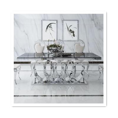 China High Quality Durable Luxury Modern Rectangle Black Marble Top Use Silver Stainless Steel Legs Dining Table Set For Home Use Table for sale