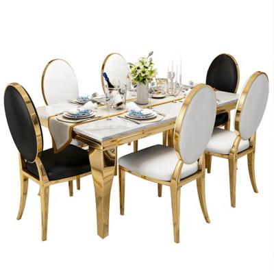 China Durable Luxury Design Furniture Stainless Steel Marble Dining Table For Dining Room for sale