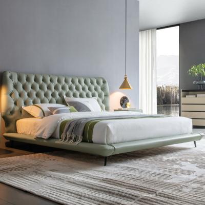 China (Other) Modern Style Design Adjustable Italian Genuine Leather Bed For Bedroom Furniture Queen Size Bed for sale