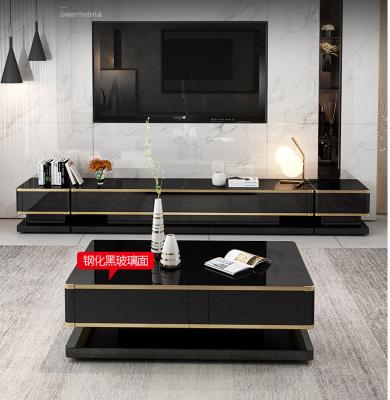 China Durable European light luxury style tempered glass top black coffee table for living room for sale