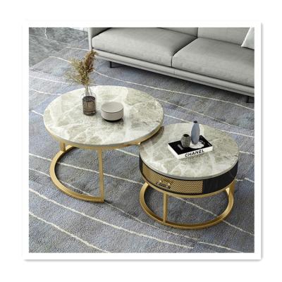 China Durable hot marble simple modern luxury marble coffee table light living room custom made round stainless steel coffee table for sale