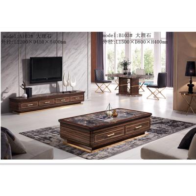 China Best New Design Durable High Quality Selling Living Room TV Stand Coffee Table Top Stand and Coffee Table Wood and Marble Set for sale