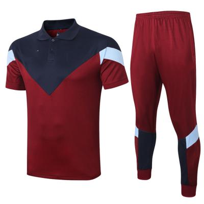 China Quick-drying summer short sleeve men's polo shirt football training top suit cropped pants set foot pants polo shirt for sale