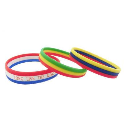 China Cheap Custom 3 Stripes Printed Silicone Wristband 3 Layers Silicone Wristband Flag Country for sale