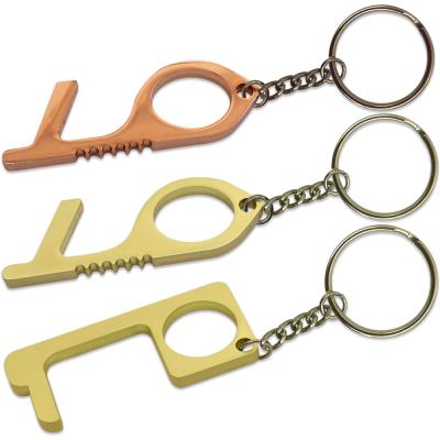 China Oepn Door Or Press Keyless Door Opener Elevator Security Key Chain, No Touch Door Opener, Touchless Hands Tool Free Brass Key Fob for sale