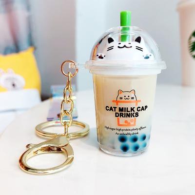 China Cute Promotion Gift Bubble Tea Floating Liquid Acrylic Key Chain for sale