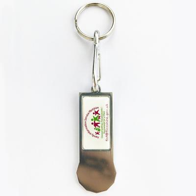 China Supermarket Troken One Euro Size Trolley Coin Key Chain With Custom Domming Offset Printed Logo for sale