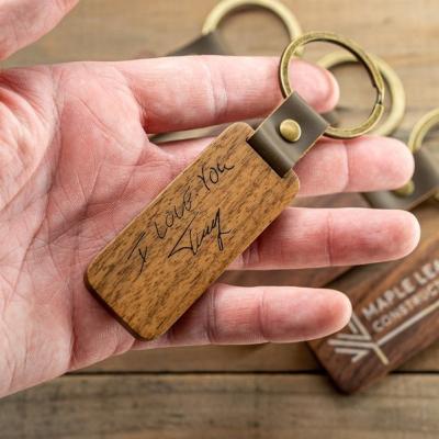 China Custom Wooden Rectangle Wooden Key Chain With Leather Clip for sale