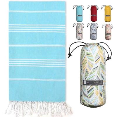 China QUICK DRY Custom Design Superdry Turkish Bath Oversized High Quality Genderless Beach Towel With Peshtemal Tassels Stripes 100% Cotton for sale