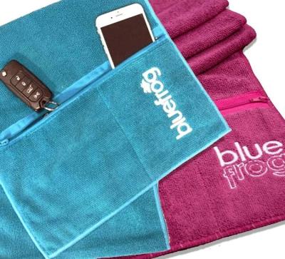 China Logo Gym Bench Towels Custom QUICK DRY With Zipper Pocket 100% Cotton Sports Towel For Fitness for sale