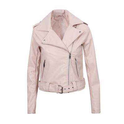 China Waterproof Knitted Recycle Faux Down Liner Turn Collar PU Short Leather Biker Jacket Ladies Women for sale