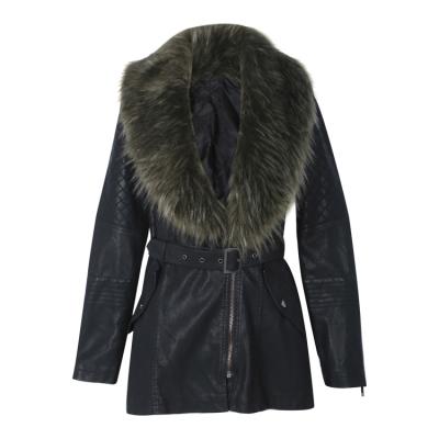 China Selling PU Shearling Jacket Women Custom Made Leather Warm Lady Waterproof Leather Jackets With Fur Collar for sale