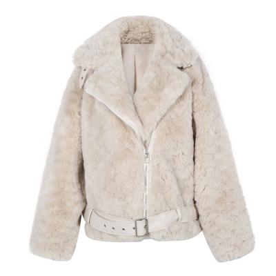 China Jackets wholesale fashion faux fur and suedette metallic recycle lining lap collar fur leather jacket down for women for sale