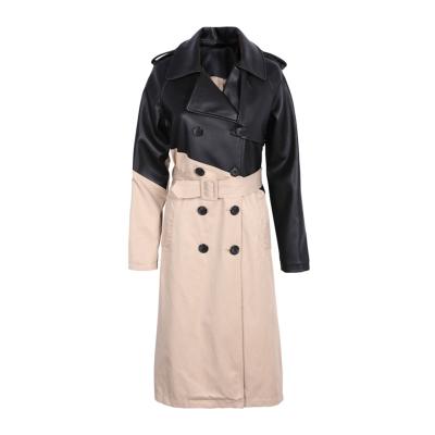 China Anti-Wrinkle Recycle Scratching Pu Coated Black Leather Women's Trench Coat Long Spring Solid Autumn Ladies With Belt for sale