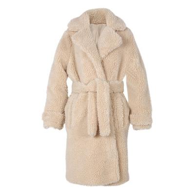 China Winter Anti-Shrink Keep Warm Fashion Lapel Lamb Fur Jacket With Long Belt Sheep Teddy Bear Fur Coat Women for sale