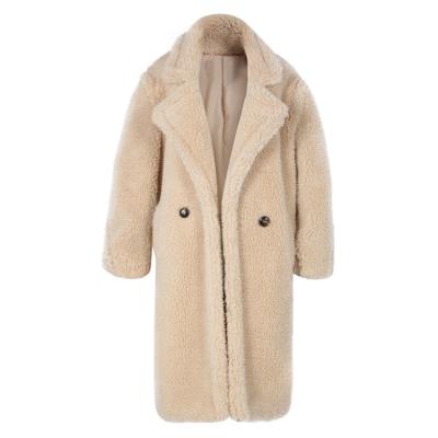 China Anti-Shrink Ladies Fashion Solid Twill Recycle Polyester Thick Aplet Faux Fur Teddy Coat for sale