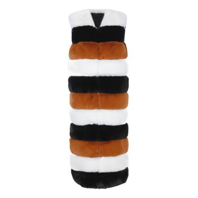 China Anti Shrink Stripe Pattern Streetwear Knitted Winter Long Faux Fur Vest Women's Outwear for sale