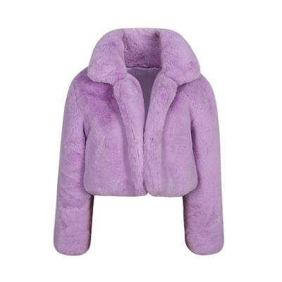 China No High Street Chunky Solid Recycles Scratching Purple Short Knitted Faux Fur Coats For Trendy Woman for sale