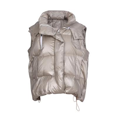 China Eco Friendly Waterproof Shiny Metallic Recycle Polyester Women Hooded Shiny Padded Quilted Vest Woman for sale