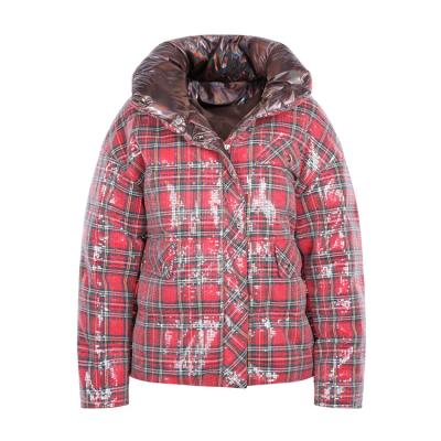 China None Fashions Recycles Polyester Sequins Beaded Red Bows Winter Plaid Jackets With Hood For Women for sale